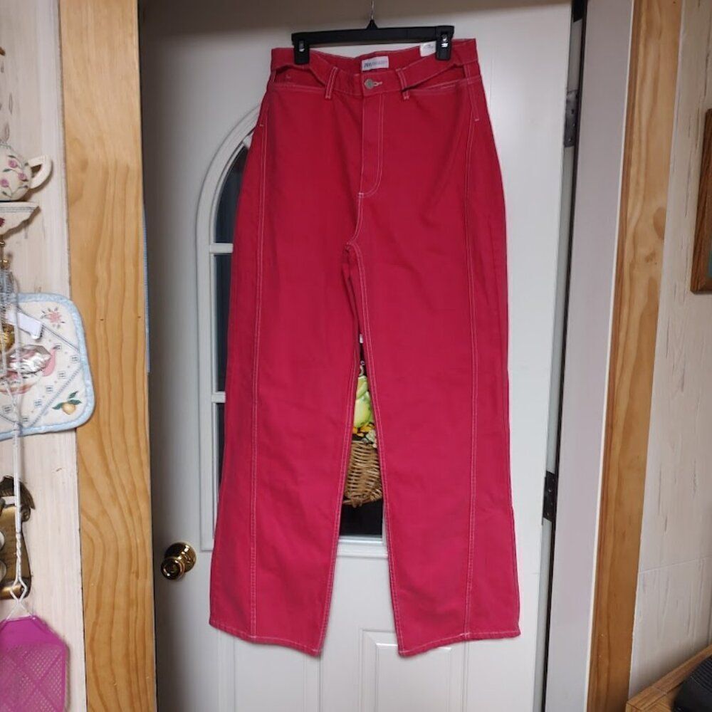 New Zara Fuchsia Pink High Rise Wide Leg Jeans Size Women's 10